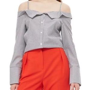 NWOT TOPSHOP Bardot Striped off-the-shoulder Shirt